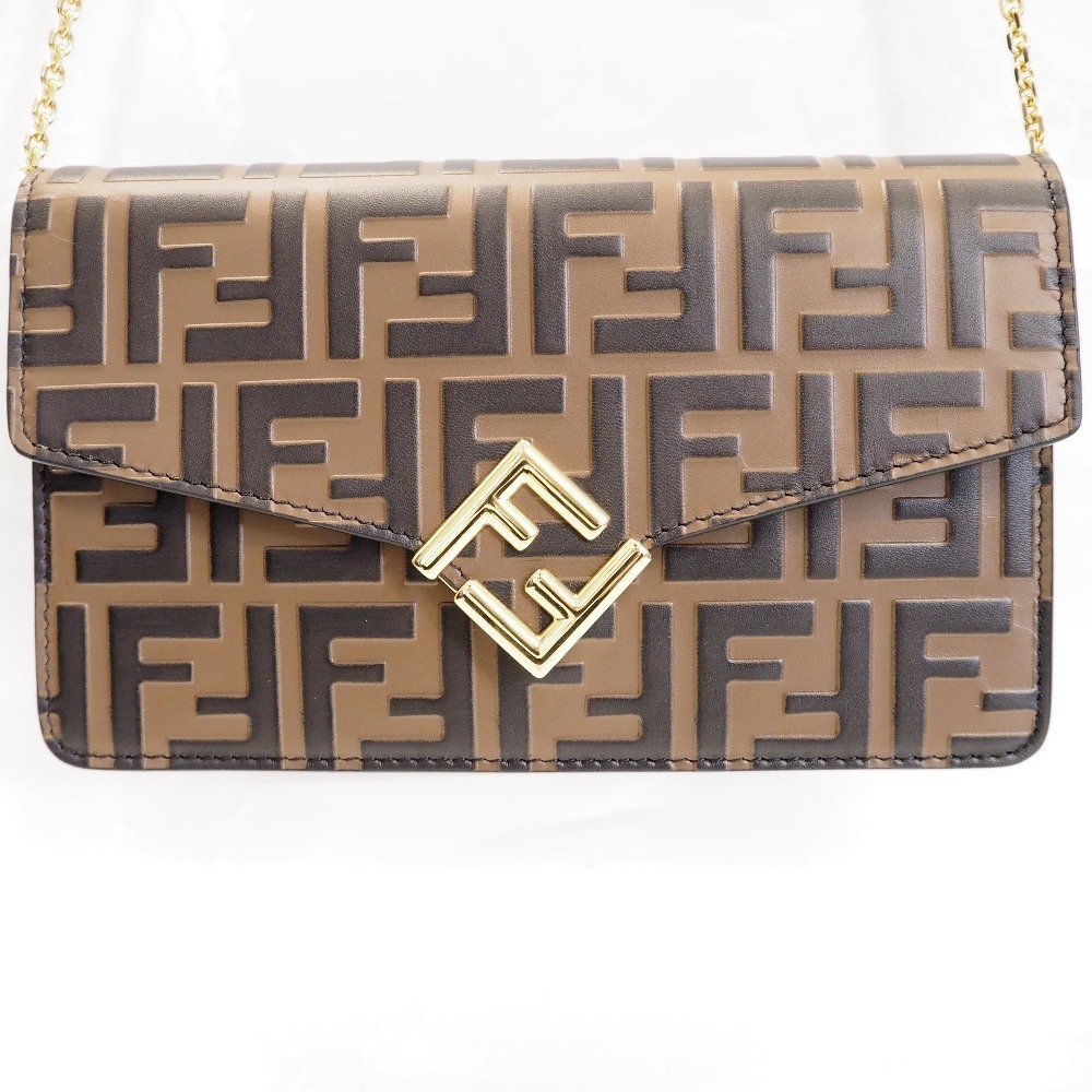 Fendi Chain Wallet Ff Diamond Zucca Pattern Brown - image 1